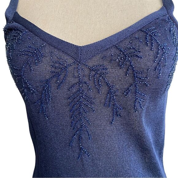 Dana Buchman Knit Beaded Blue Tank Top Size SP - Picture 3 of 7